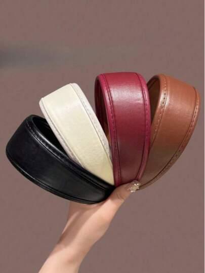 1pc Vintage Minimalist PU Leather Wide Headband For Women, 2025 New Style Hair Hoop, High Crown Hair Tie For Face Washing