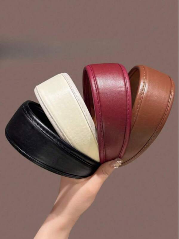 1pc Vintage Minimalist PU Leather Wide Headband For Women, 2025 New Style Hair Hoop, High Crown Hair Tie For Face Washing