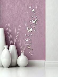 12pcs 3D Mirror Butterfly Wall Stickers, Wall Art Decor, Mirror Wall Decals, Home Decoration, Room Decor - Multicolor - View 5