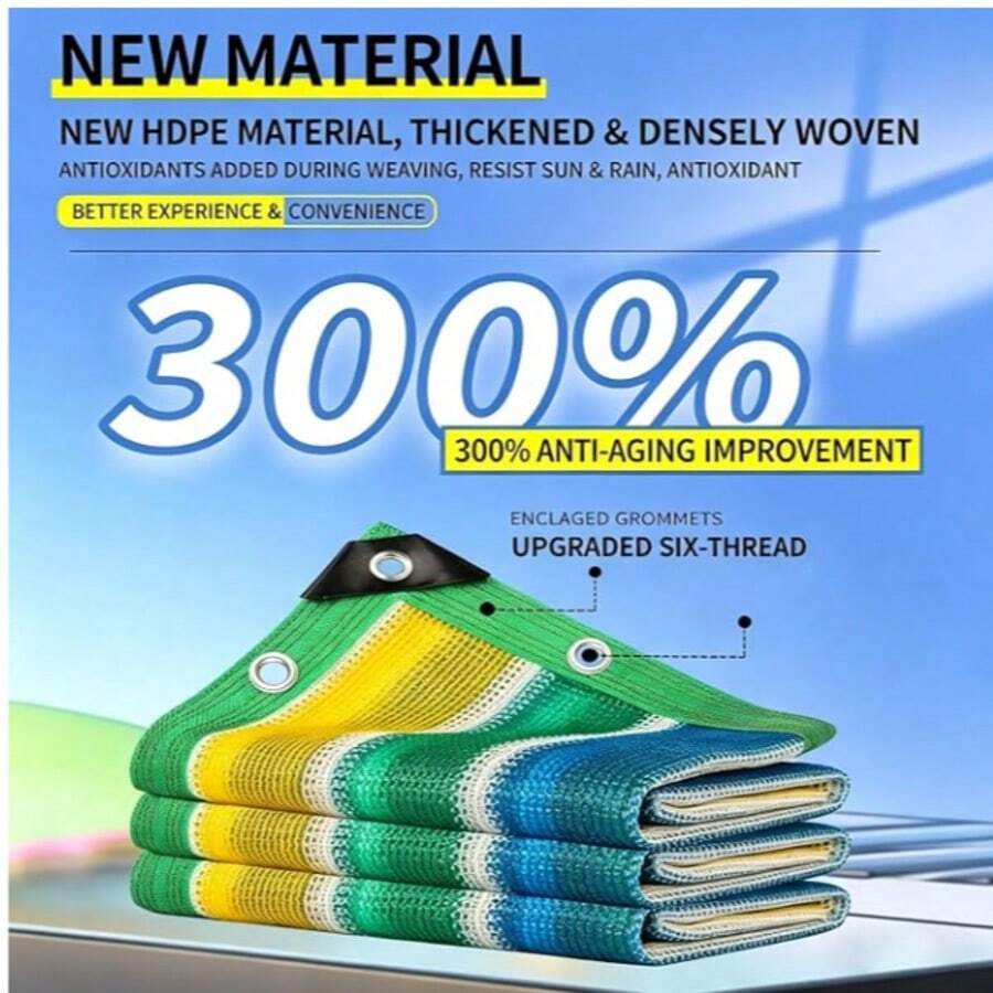 Large Size Colorful Sun Shade Net For Garden, 95% UV Protection, Breathable Outdoor Shade Cloth With Grommets, Suitable For Patio, Greenhouse And Plants - One Size Fits All - View 1