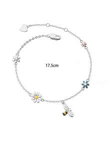 1pc S925 Sterling Silver Mori Style Fresh Ins Rhinestone Daisy & Bee Pendant Bracelet For Women, Sweet Cute Personalized Exquisite Niche Design, Versatile Gentle Commute Elegant Daily Matching Elegant Jewelry, Holiday Gift For Friends Birthday - Flowers - View 9