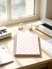 Bow Pattern Pink Notebook, A5 Lined Loose-Leaf Journal, Daily Record Book, Planner, Detachable Design, Simple Spiral Binding; Suitable For Writing And Office Use, Meeting University, Home And Campus Needs; Ideal For Organizing Study Materials Or As A Travel Journal; Essential Stationery For Back To School Season, Also Suitable For Recording Music Theory Knowledge And Piano Practice Sheet Music. - Multicolor - View 5