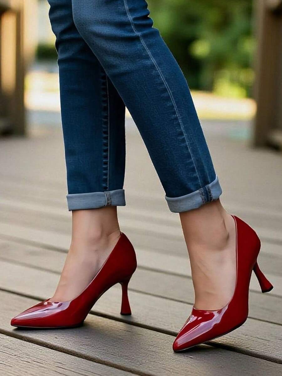 Fashionable & Comfortable High-End Plus Size Pointed Toe High Heel Shoes For Women - Red - View 1