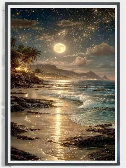 1 set Kit Lukisan Berlian, Seni Berlian Pemandangan Laut Romantis di Bawah Cahaya Bulan, Lukisan Dekoratif Stiker Buatan Tangan, Seni Dinding Suasana Ruang Tamu, Kamar Tidur, Lorong, Mural Pantai Berbintang Mewah yang Menyejukkan, Dekorasi Rumah Buatan Tangan untuk Meredakan Stres pada Orang Dewasa, Cocok untuk Ruang Tamu, Kamar Tidur, Kantor, Hadiah Liburan Ideal