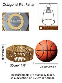 Modern Fashion Polished Rattan Drum Lamp Shade - Handwoven Rattan Pendant Light Shade, Rustic Style Ceiling Light Fixture Accessory, Without Power Supply And Wires/Home Decor Suitable For Home Goods/Bedroom Decor/Party Decor/Christmas/Halloween Decoration Bedroom LED Ceiling Light Lampshade (Lampshade Only) (Please Check Detailed Parameters Carefully When Ordering, Product Has Corresponding Size Conversion, Also Basketball Comparison For Size) - Semicircle - View 14