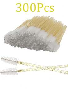 300/100/150/50/1pc Crystal Eyelash Brush Eyebrow Brush, Mascara Wand Eyelash Brush | Eyelash Extension Brush Head, Essential Eye Makeup Tool, Gold - Gold - View 8