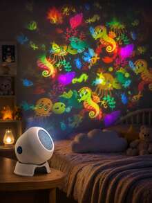 Lampu LED Bentuk Kepingan Salju & Hewan Laut Bertenaga USB, Lampu Berputar Warna-warni untuk Dekorasi Kamar Tidur - cahaya polikromatik - View 6