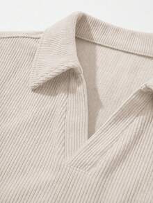 Men's Summer Old Money Style Fashion Casual Corduroy Fabric Polo Shirt With Turn-Down Collar And V-Neck, Suitable For Daily Commute And Travel - Apricot - View 7