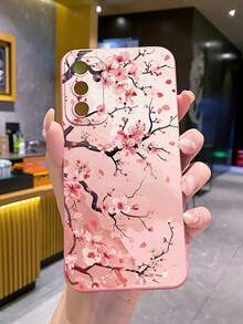 1pc Pink Flower Branch Camera Anti-Drop Phone Case UV Printed Compatible With Samsung/Galaxy/ Android Models - Pink - View 5