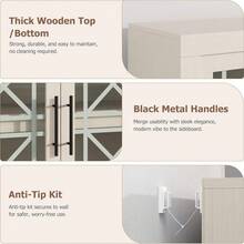 Aparador credenza blanco de 35,4 pulgadas, mueble bar y almacenaje de madera con 2 puertas de cristal, mueble auxiliar para cocina, comedor y recibidor - Blanco - Ver 3