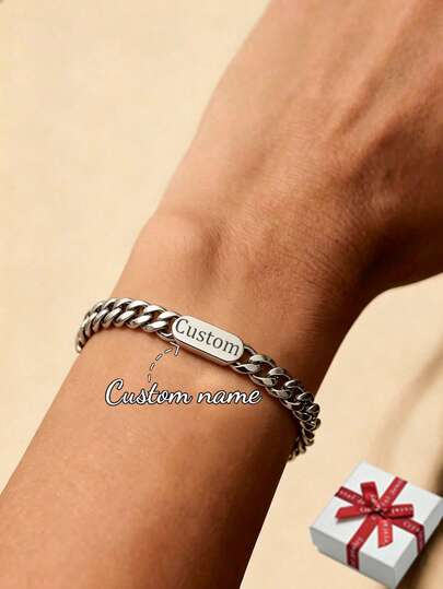 Customized Stainless Steel Personalized Letter Bracelet Hip-Hop Square Pendant Unisex Chain Bracelet Stainless Steel Basic Circle Wristband,Silver,Stylish,Colorful,Vintage
