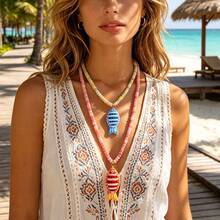 Women's Fashion Bohemian Style Resin Fish & Natural Stone Bead Necklace Accessory, Beach Party Jewelry Gift - Stone Pendant Necklace - View 3