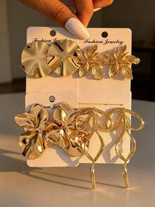 8pcs Anting Tusuk Tebal Lebar Berlebihan Desain Vintage Minimalis Elegan Indah Pita Geometris Tekstur Asimetris Bunga Bulat Gaya Logam Set Multi-Piece Hadiah Liburan Pesta Kencan Pakaian Sehari-hari untuk Perjalanan Harian - Yellow Gold - View 1