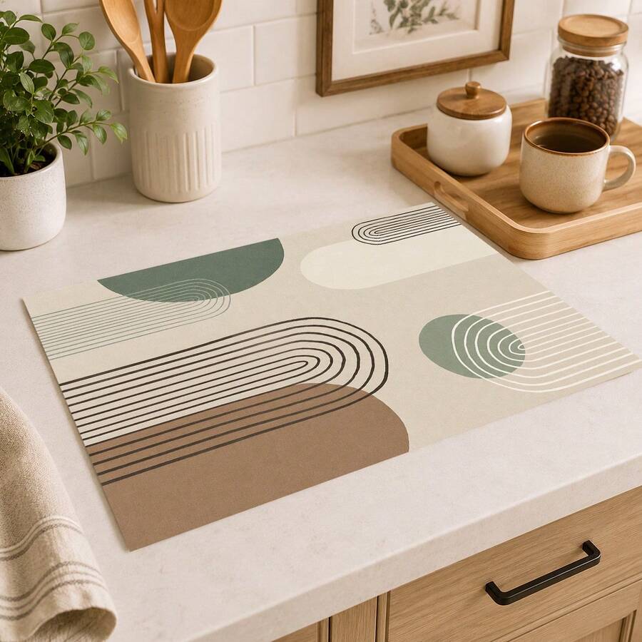 1pc Modern Minimalist Geometric Pattern Diatomaceous Earth Kitchen Drain Mat, Quick-Drying Absorbent Non-Slip Coffee Machine Mat & Dish Drying Mat, Suitable For Kitchen Countertop And Home Decor - Multicolor - View 1