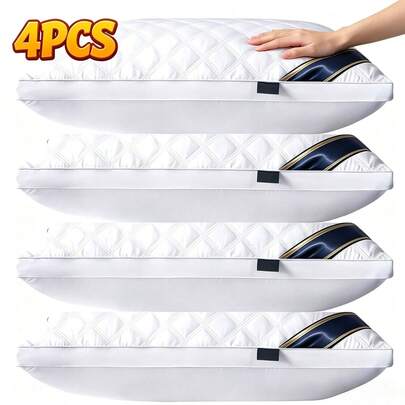 4PCS Five-Star Hotel Quality Bed Pillows Set, Adult Home Luxury Pillow Core Set, 100% Polyester Filling Ultra-Soft Sleep Pillows, Ideal For Deep Sleeppers, For All Seasons, White