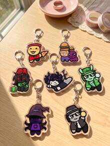 1Pc/7pcs Forsaken Horror Game Acrylic Keychain Set, Cute Chibi Survivor And Killer Character Pendants (Including Elliot, Chance, Double Time, Rookie And Witch Designs), Adorable Game Bag Charm, Perfect Gift For Forsaken Fans, Birthday Gift, Game Souvenir And Backpack Decoration - Multicolor - View 3