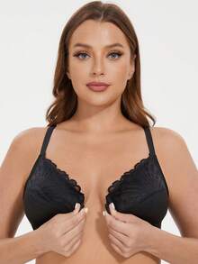 MELENECA Women's Racerback Front Closure Full Coverage Unlined Plus Size Underwire Bra - Black - View 7
