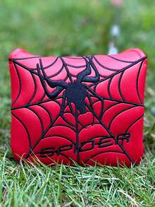 1pc Spider Web Embroidered Square Hammer Putter Cover, Magnetic PU Leather Golf Club Head Protector - Multicolor - View 5