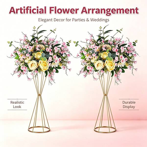 2pcs Luxury Gold Hollow Iron Art Tall Flower Stand, Wedding Table Centerpiece Floral Arrangement Holder, Hotel Banquet Party Floor Standing Flower Decoration Soft Furnishing Ornament