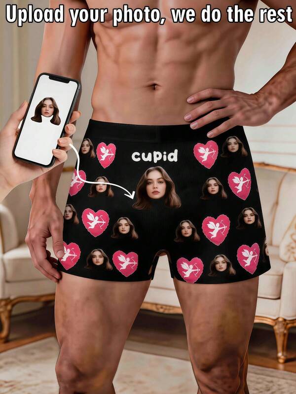 1 pièce Caleçon boxeur confortable personnalisé pour couple. Ce sous-vêtement pour homme présente une impression de portrait de couple, décontracté et confortable, convenant pour le jeu de rôle. En tant que cadeau d'anniversaire, il surprendra votre petite amie et est également un choix idéal pour le port quotidien.