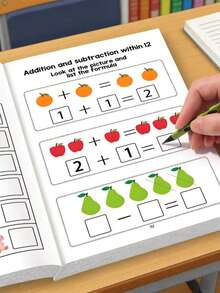 64 Pages Children's Math Counting Workbook, Preschool Math Activity Book, Includes Ocean/Animal/Fruit Themes, Montessori Education Learning Supplies, Kindergarten Learning Materials, Back To School Gift - Multicolor - View 2