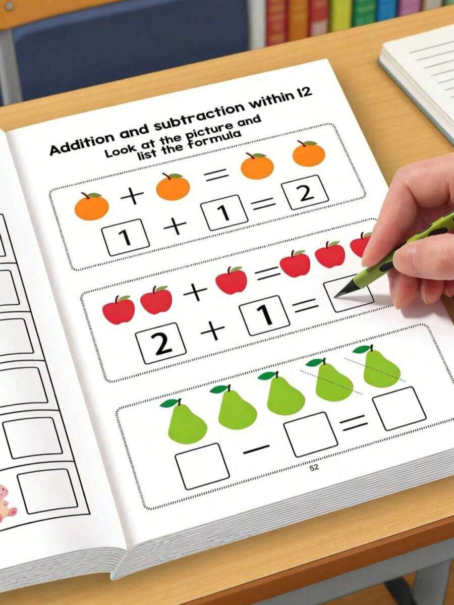 64 Pages Children's Math Counting Workbook, Preschool Math Activity Book, Includes Ocean/Animal/Fruit Themes, Montessori Education Learning Supplies, Kindergarten Learning Materials, Back To School Gift