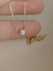BALMORA 1pc S925 Sterling Silver Necklace, Cubic Zirconia Inlaid, Adjustable Collarbone Chain, Fashionable Six-Prong Design, Gift For Women - Gold - View 11