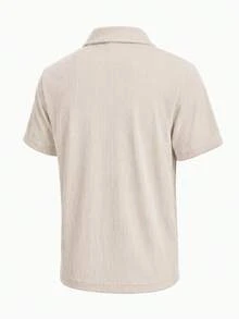 Men's Summer Old Money Style Fashion Casual Corduroy Fabric Polo Shirt With Turn-Down Collar And V-Neck, Suitable For Daily Commute And Travel - Apricot - View 6