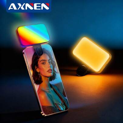 AXNEN Mini RGB Fill Light With Clip ,Mobile Phone LED Selfie Light, Rechargeable Phone Selfie Lamp, Computer Video Conference Lighting, Portable Light For Travel,Selfie,Party Recording