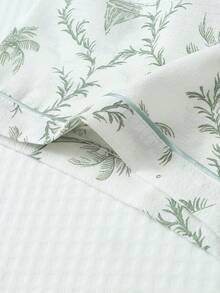 2pcs Women's Comfortable Coconut Tree & Boat Print Short Sleeve Lapel Top And Bow Shorts Pajama Set, Spring/Summer - Green - View 8