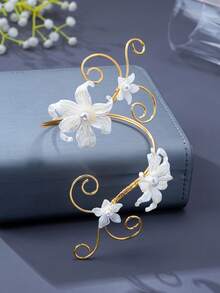 1pc Exaggerated European & American Women's Open Pearl Petal Arm Cuff - Multicolor - View 5