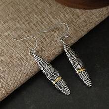 DIYCCPC Vintage Spiral Cone Drop Earrings, Minimalist Geometric Pattern Long Tassel Earrings, Bohemian Style Women's Jewelry - Two Tone - View 5