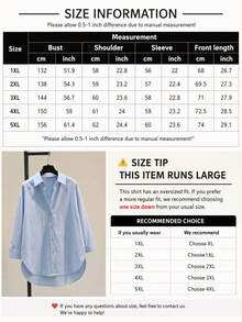 Plus Size Women Regular Length Shirt Collar Blouse, Drop Shoulder Long Sleeve, Button Decor Asymmetric Hem Spring - Blue - View 5