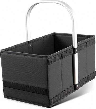 Handgepäck, faltbarer Einkaufskorb, faltbarer Korb mit Aluminiumgriff, für Einkäufer (40 x 24 x 20 cm, schwarz, 1 Stück)
