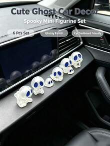 Adorno de tablero de coche con fantasmita de ojos azules que brilla en la oscuridad, esqueleto transparente decorativo creativo para el interior del coche, accesorio de coche con combinación de fantasma que brilla en la oscuridad, adorno de atmósfera de tablero de coche con árbol de dibujos animados de ojos azules transparente - fantasma - Ver 9