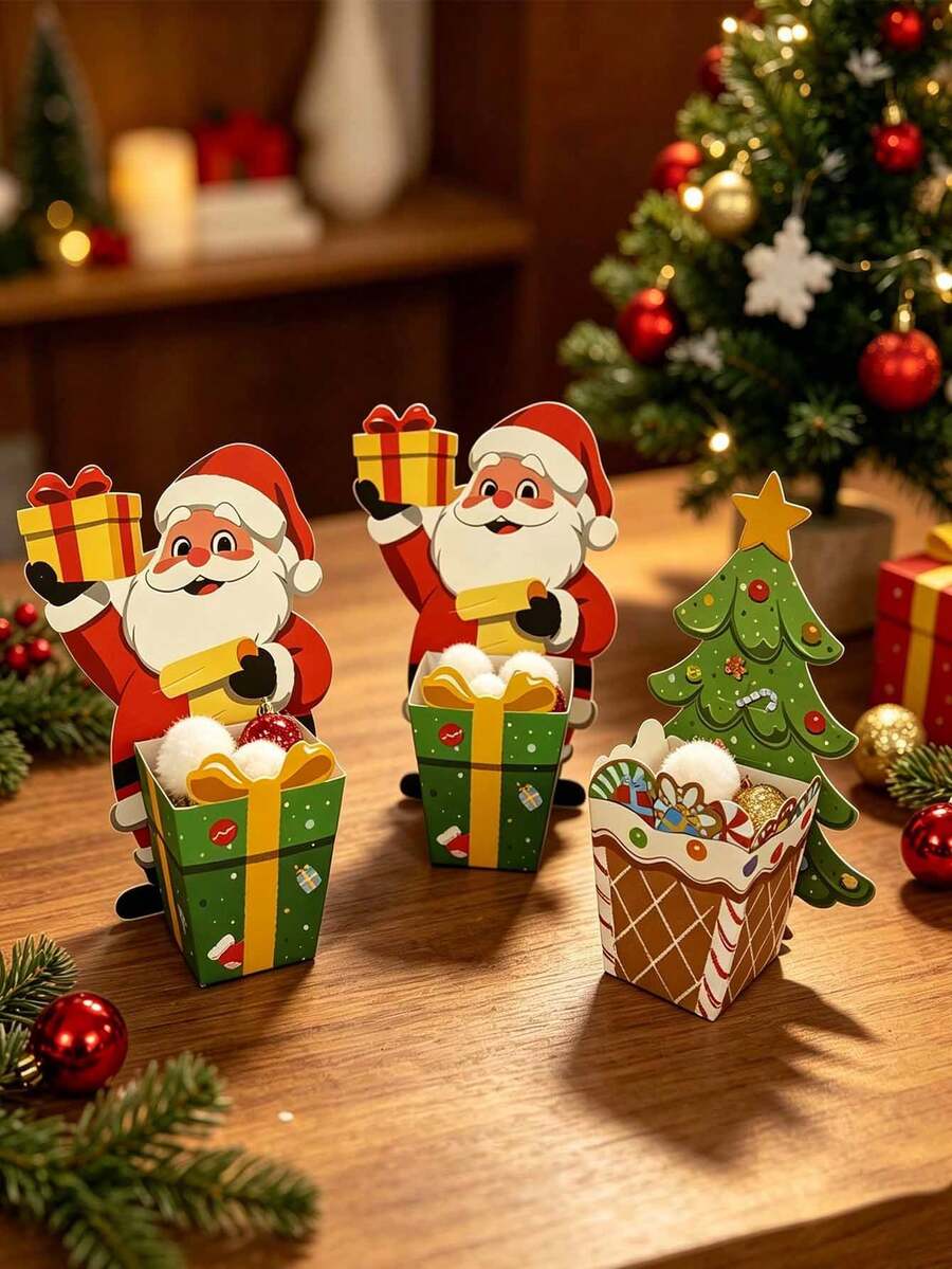 20pcs/Set Christmas Gift Boxes And Greeting Cards - Suitable For Wedding Favors, Baby Shower And Birthday Party. These Gift Boxes Feature Christmas Tree And Santa Claus Designs, Making Them Ideal For Holiday Parties And Bridal Showers. - Multicolor - View 1