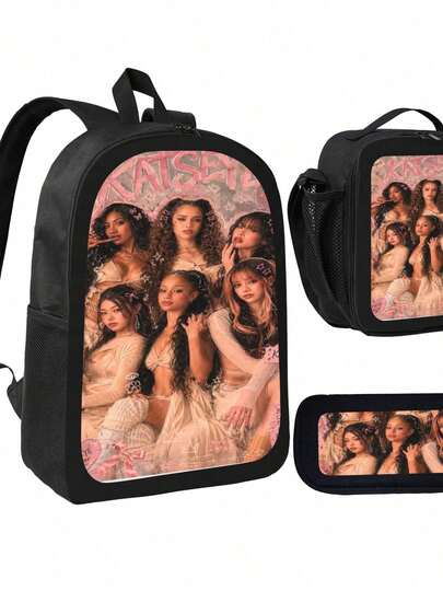 Katseye 3-Piece Backpack Set With  Bag And Pencil Case For Students  Travel Daypack