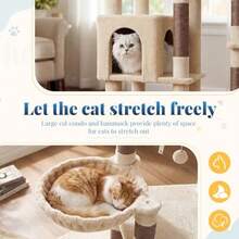 Cat Tree, 72.8" Tower With Sisal Scratching Posts, Extended Base, 5 Plush Platforms, Large Condo, 2 Spacious Hammocks, Tall Furniture For Multiple Adult Cats, Beige And Brown MPJ074MJ - Beige and Brown - View 6