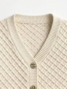 Elegant Ladies' Autumn/Winter Fashionable Daily Home Leisure Basic Simple Loose Solid Color Knitted Round Neck Long Sleeve Cardigan Jacket Sweater Top - Apricot - View 6