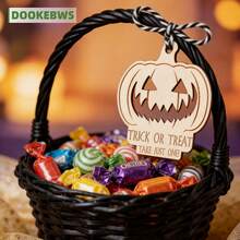 1pc Halloween Candy Basket Tag, Engraved With "TRICK OR TREAT TAKE JUST ONE", Suitable For Outdoor / Indoor Use, Party Decoration, Halloween Decoration - View 1
