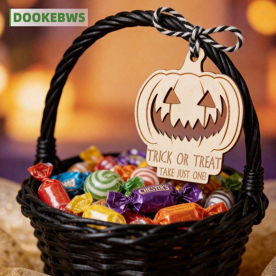 1pc Halloween Candy Basket Tag, Engraved With "TRICK OR TREAT TAKE JUST ONE", Suitable For Outdoor / Indoor Use, Party Decoration, Halloween Decoration - View 1
