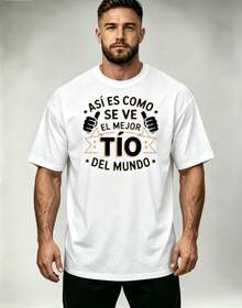 Best Uncle In Spanish,Casual Short Sleeve,Commemorative Gift For Uncle's Holiday,Suitable For Daily Use,Comfortable,SkinFriendly,Modern Fashion Top - 白色 - 查看 1