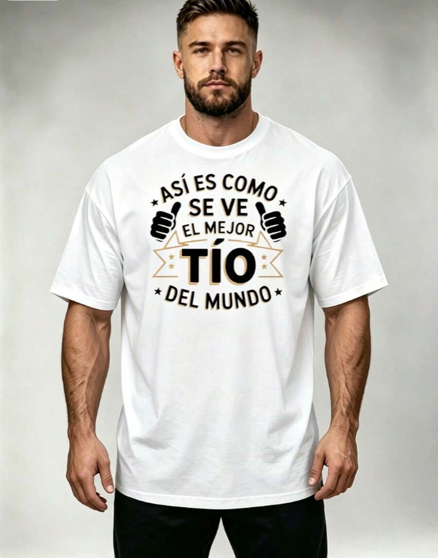 Best Uncle In Spanish,Casual Short Sleeve,Commemorative Gift For Uncle's Holiday,Suitable For Daily Use,Comfortable,SkinFriendly,Modern Fashion Top - 白色 - 查看 1