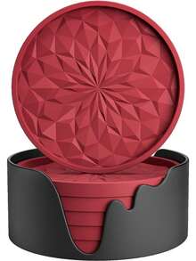 7/6/3/1pc/Set Thickened Solid Color Heat-Resistant Silicone Coasters With Storage Rack, Geometric Diamond & Round Design Non-Slip Drink Cup Mats, Suitable For Coffee Cups, Wine Glasses, Kitchen Dining Table Party Home Decor Accessories, Christmas Decoration - Multicolor - View 11