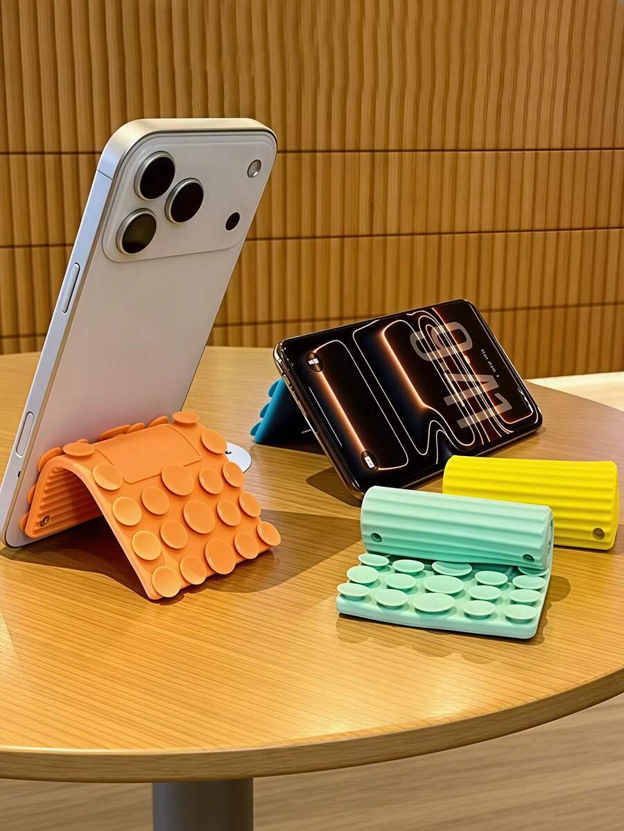 Flexible Foldable Silicone Phone Stand With Suction Cup Design, Multi-Angle Horizontal And Vertical Support Phone Holder/Suction Cup Foldable Silicone Multi-Function Desktop Stand Suitable For Office, Car, Home And Various Scenarios/Suction Cup Foldable Silicone Multi-Function Desktop Stand - Multicolor - View 1