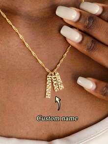 1pc Customized Multi-Name Gold Necklace, Vertical Name Necklace, Personalized Gift, Gold Necklace With Name, Women's Gift, Mother's Day Gift For Mom, Easter Gift, Personalized Jewelry, Customized Name Gift, Thanksgiving, Christmas, Halloween Gift - Multicolor - View 1