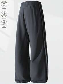 Men's Wide Leg Joggers, Fashionable Drawstring Loose Hem Comfortable Long Pants - Grey - View 3