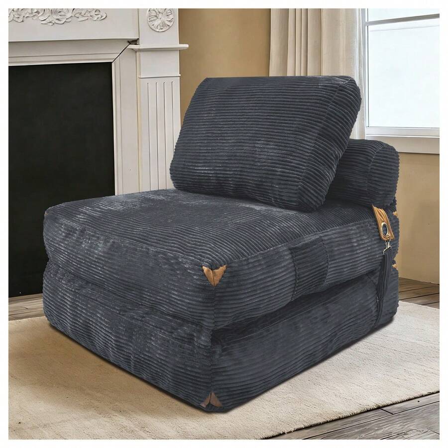 Modern Single-Seater Sofa With Integrated Storage And Elegant Tassel Details For A Cozy Home Space - 灰色+絨布 - 查看 1