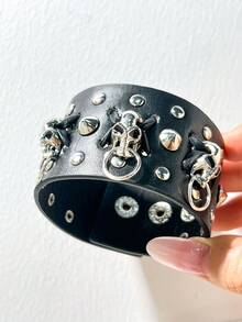 Punk Style Black Resin Bracelet Set Y2K Silver Chain Star Sequin Decor Stackable Bracelets Gothic Style Cool Girl Daily Jewelry Gift - Multicolor a - View 10