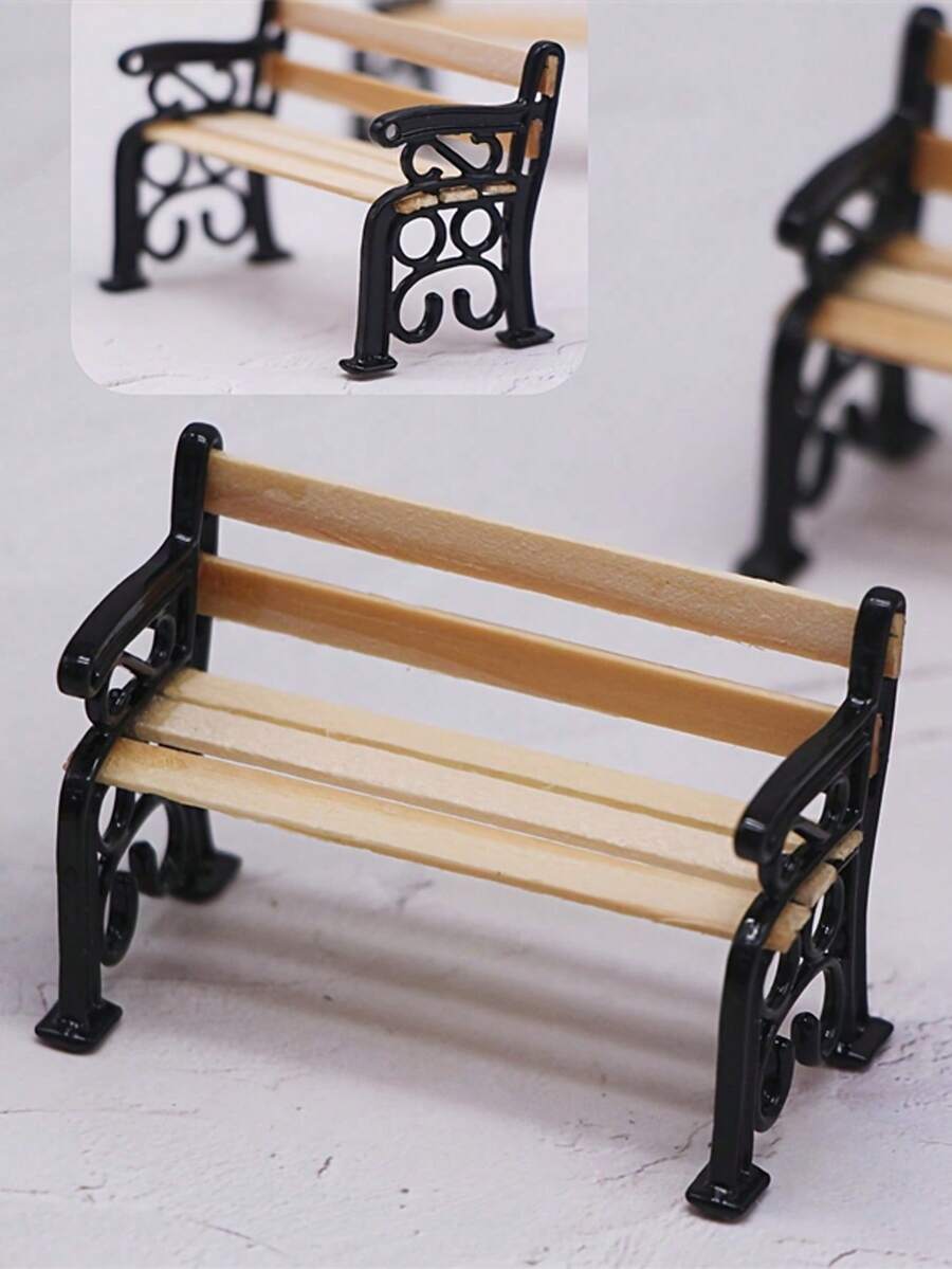 Miniature Park Bench Model, Mini Garden Accessories, Mini Garden Scene Decor Elements, Exquisite Craftsmanship, Mini Home Decor, Gift Collection For Enthusiasts And Hobbyists, Christmas, Halloween - Multiple Styles - View 1